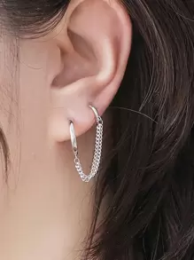 1 pieza Arete con diseño de cadena - Plateado - Ver 1