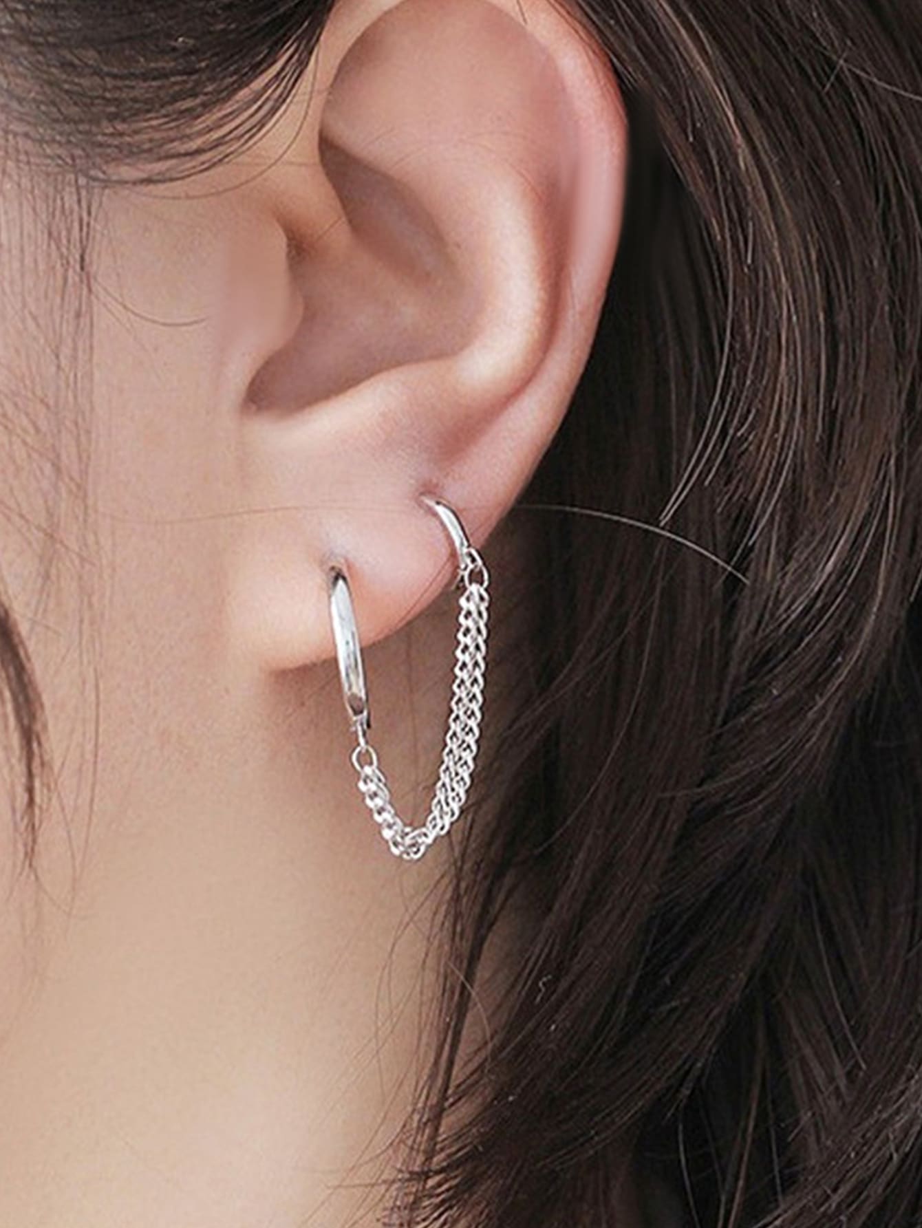 1 pieza Arete con diseño de cadena - Plateado - Ver 1