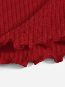 SHEIN EZwear Áo hai dây Xù nhỏ Gân đan màu trơn Giải trí - Màu Đỏ Sâu - Xem 3