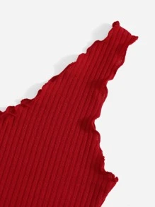 SHEIN EZwear Áo hai dây Xù nhỏ Gân đan màu trơn Giải trí - Màu Đỏ Sâu - Xem 4