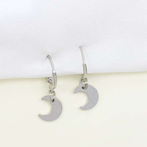 

Moon Design Drop Earrings, Silver