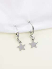 Star Design Drop Earrings - Silver - View 2