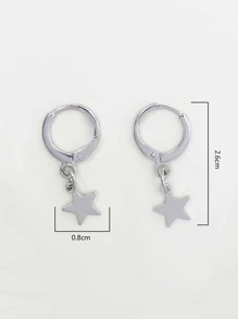 Star Design Drop Earrings - Silver - View 5