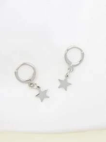 Star Design Drop Earrings - Silver - View 6