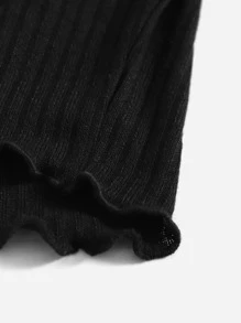 SHEIN EZwear Top tank ribete en forma de lechuga tejido de canalé unicolor - Negro - Ver 3