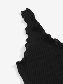 SHEIN EZwear Top tank ribete en forma de lechuga tejido de canalé unicolor - Negro - Ver 4