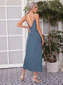 SHEIN VCAY Vestido slip de muslo con abertura de lunares - Neblina azul - Ver 2