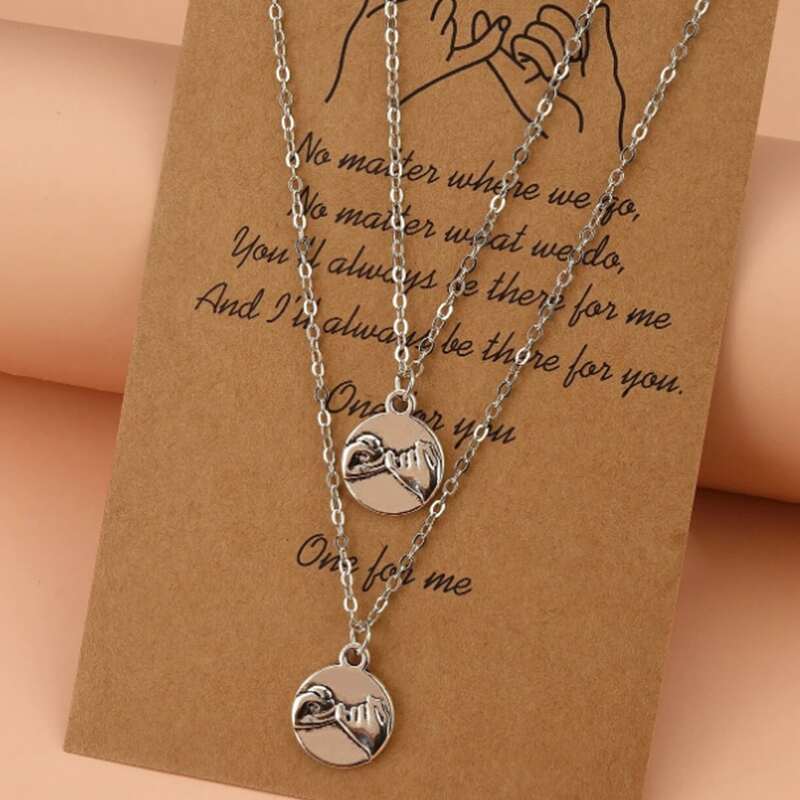 

2pcs Geo Pendant Chain Necklace, Silver