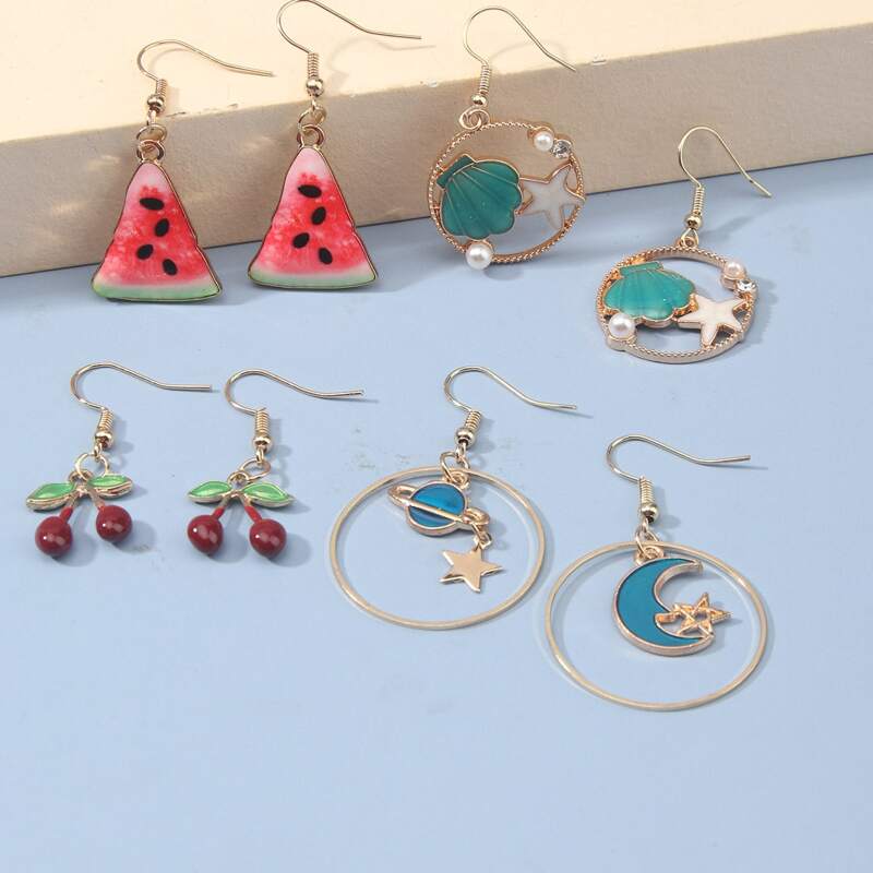 

4pairs Fruit Drop Earrings, Gold