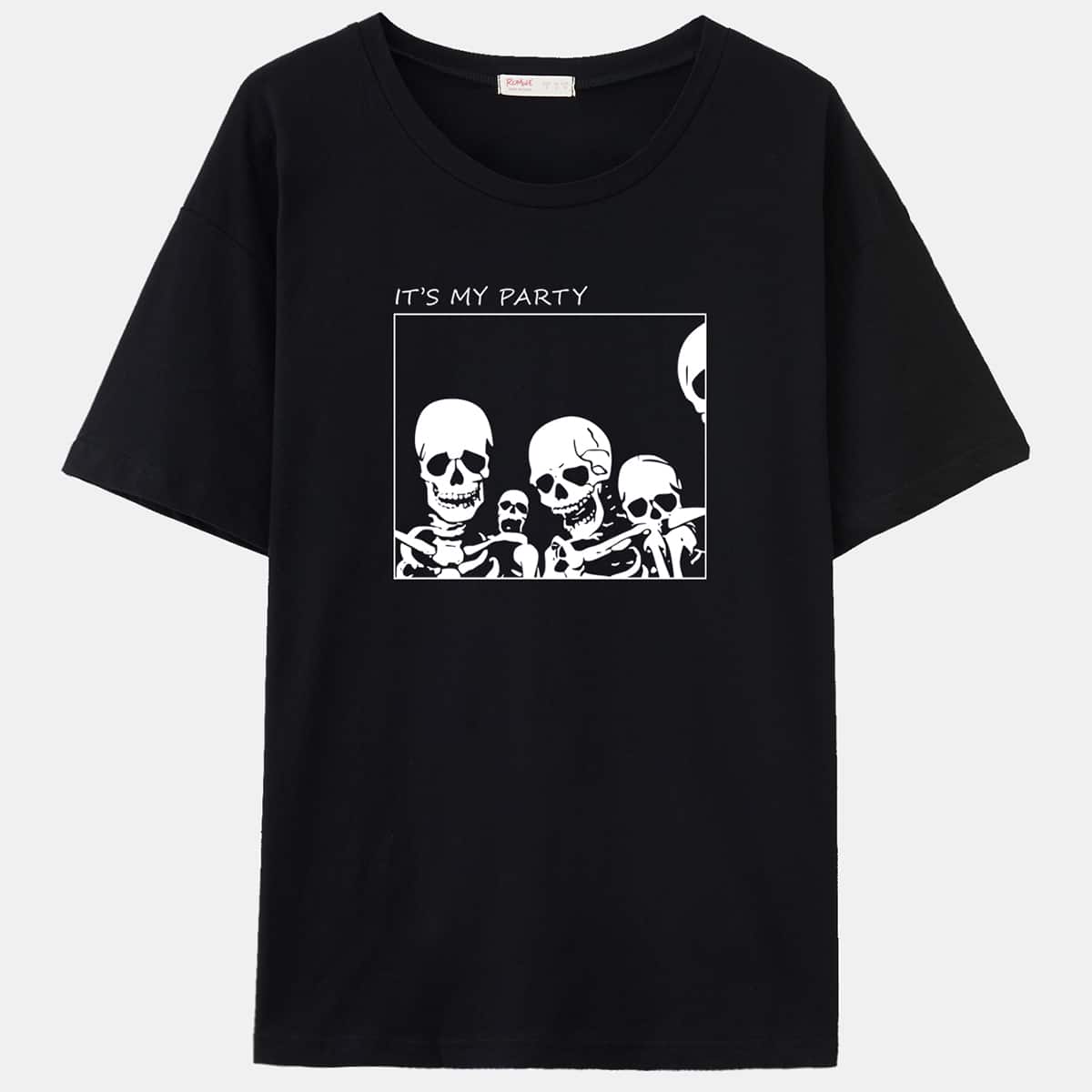 

Skeleton Print Oversized Tee, Black