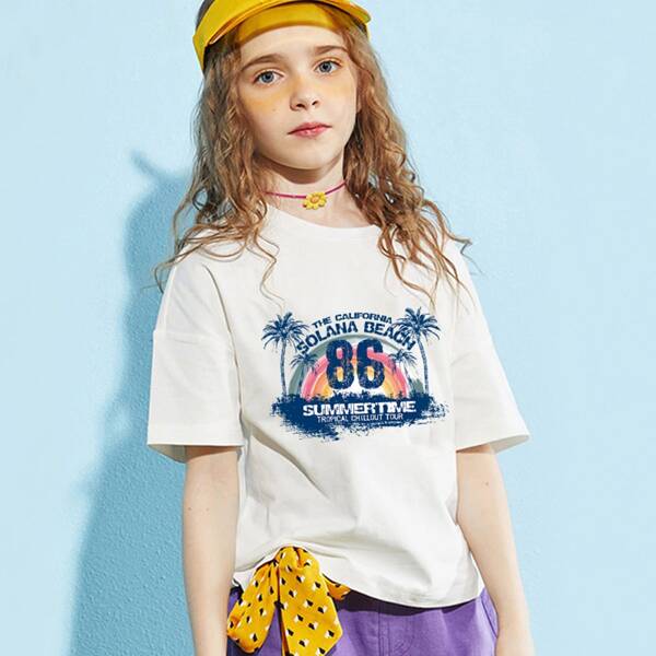 

Girls Tropical And Slogan Graphic Tee, White