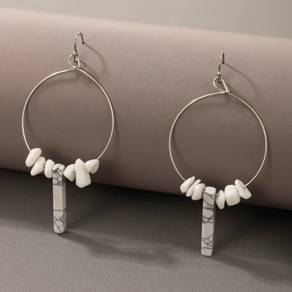 

Geometric Stone Decor Drop Earrings, White
