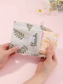 1pc Leaf Pattern Sanitary Napkin Storage Bag, Cartoon Fabric Portable Pocket - Multicolor - View 1
