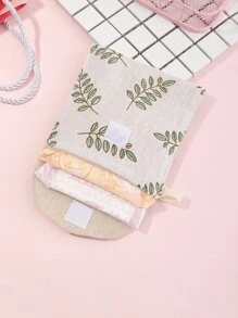 1pc Leaf Pattern Sanitary Napkin Storage Bag, Cartoon Fabric Portable Pocket - Multicolor - View 2