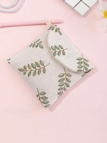 1pc Leaf Pattern Sanitary Napkin Storage Bag, Cartoon Fabric Portable Pocket - Multicolor - View 3