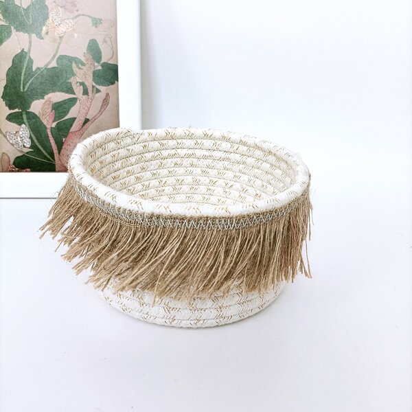 

1pc Fringe Decor Storage Basket, Multicolor
