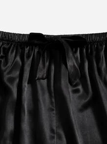 Plus Satin Contrast Lace Pajama Sleep Shorts - Black - View 4