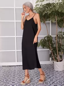 SHEIN LUNE Solid Backless Cami Dress - Black - View 3
