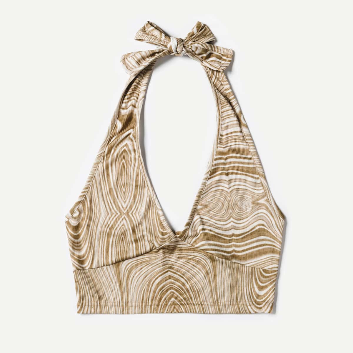 

Graphic Knot Ribbed Halter Top, Brown