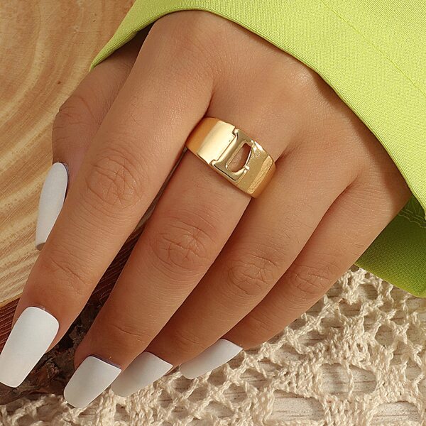 

Letter Design Cuff Ring, Gold