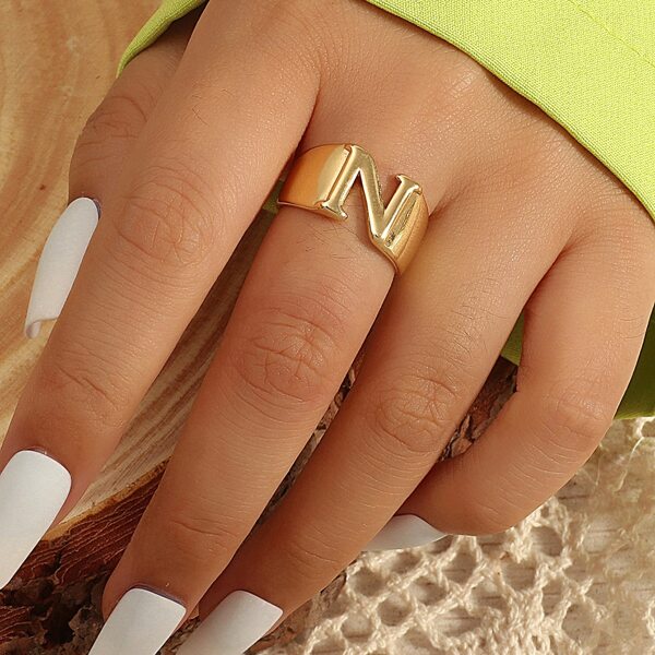 

Letter Design Cuff Ring, Gold