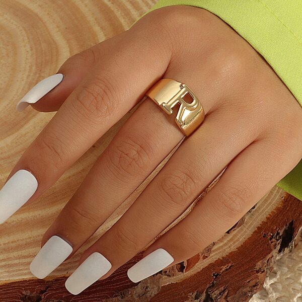 

Letter Decor Cuff Ring, Gold