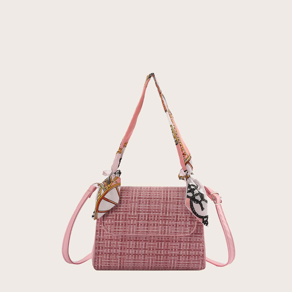 

Twilly Scarf Decor Tweed Satchel Bag, Pink