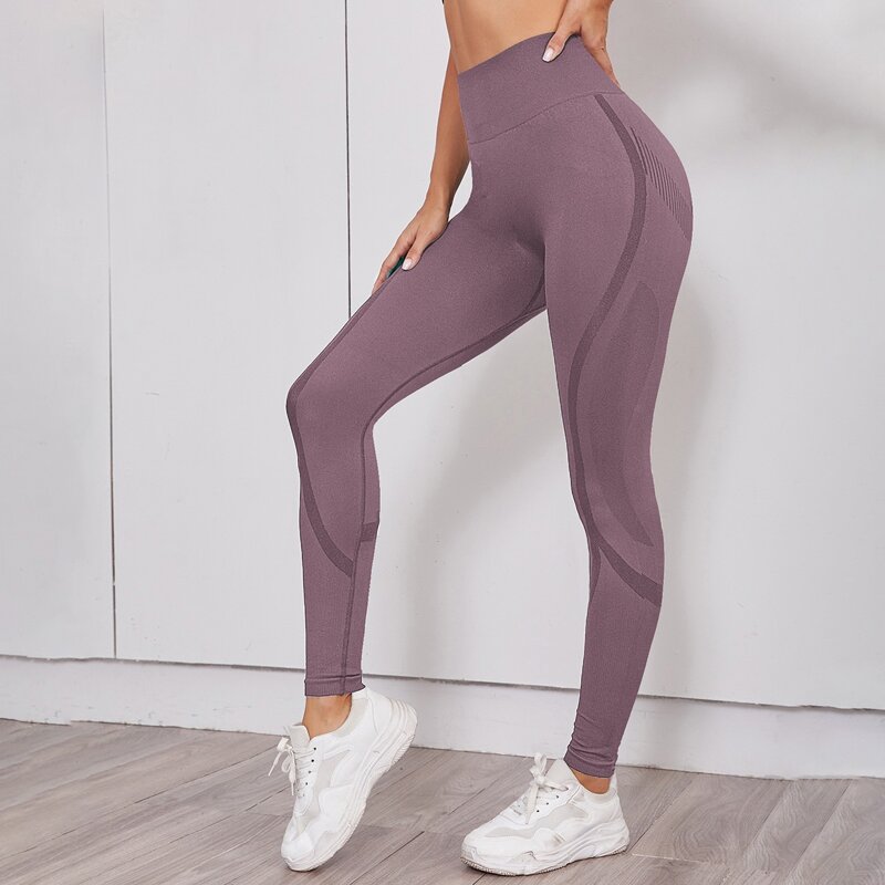 

Seamless Wide Waistband Sports Leggings, Mauve purple