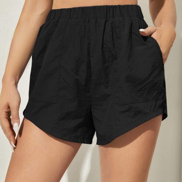

Slant Pocket Absorbs Sweat Quick-Drying Sports Shorts, Black