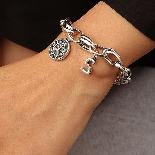 

Watch & Letter Charm Bracelet, Silver