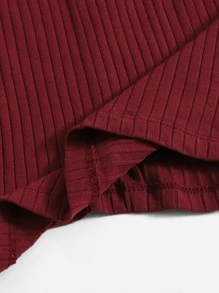 SHEIN EZwear Vestido unicolor tejido de canalé de cuello V - Granate - Ver 5