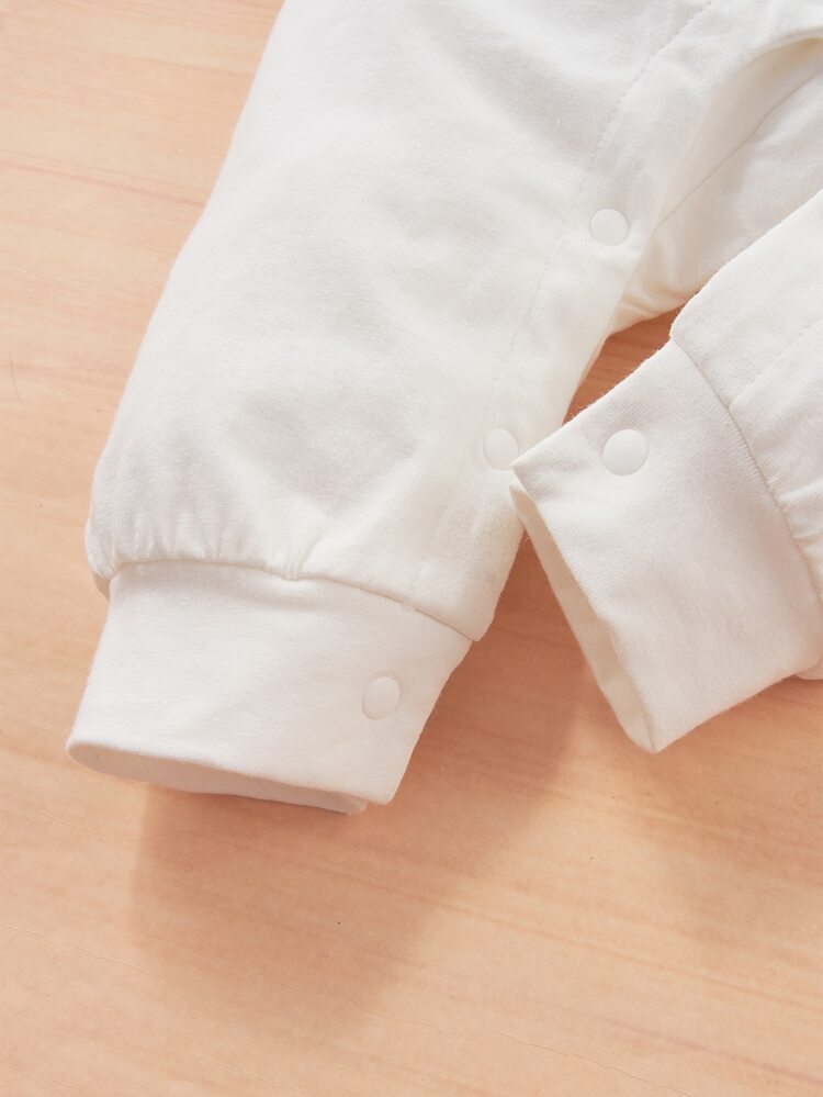 Baby Girl Letter Colorblock Hooded Jumpsuit - Beige - View 4