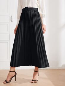 Modelyn 纯色系腰带百褶裙长款女装 - 黑色 - 查看 4