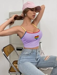 Top de tirantes con bordado de corazón LGBT - Morado - Ver 3