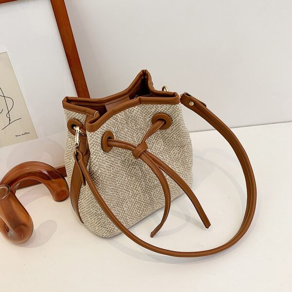 

Swan Pattern Bucket Bag, Brown