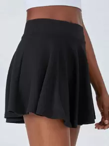 SHEIN Sports Solid Flare Sports Skirt - Black - View 4