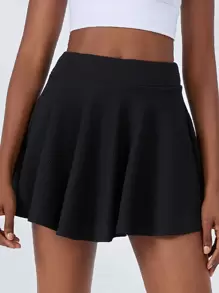 SHEIN Sports Solid Flare Sports Skirt - Black - View 5