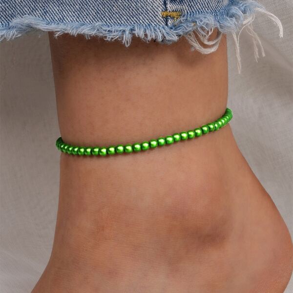 

Round Beaded Anklet, Green