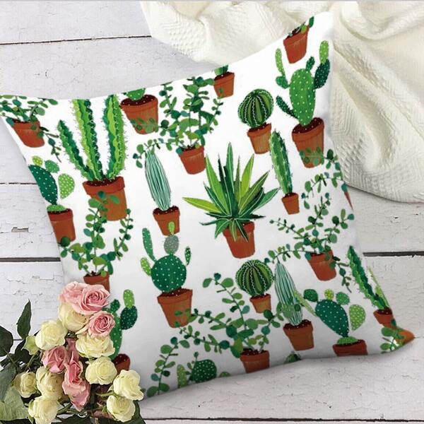 

Potted Cactus Print Cushion Cover Without Filler, Multicolor