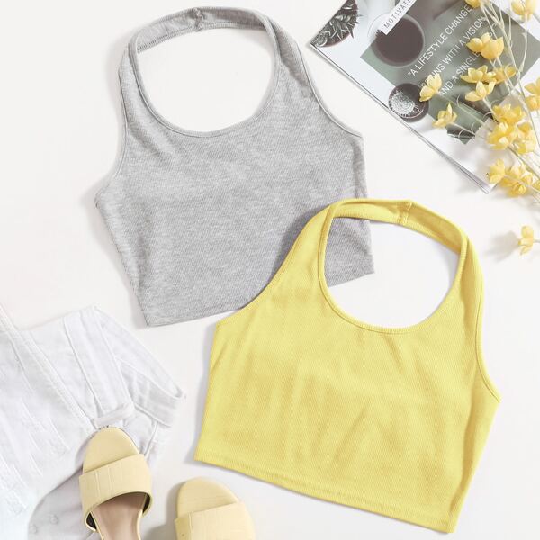 

2 Pack Halter Top, Yellow