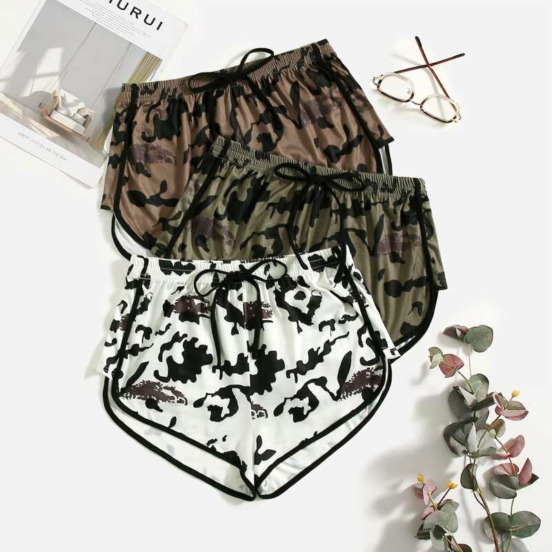 

3pcs Graphic Print Binding Sleep Shorts, Multicolor