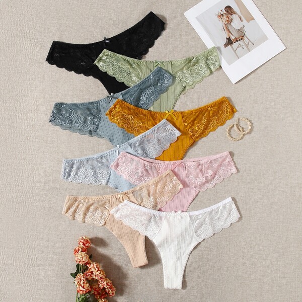 

8pack Plus Scallop Trim Floral Lace Panty Set, Multicolor
