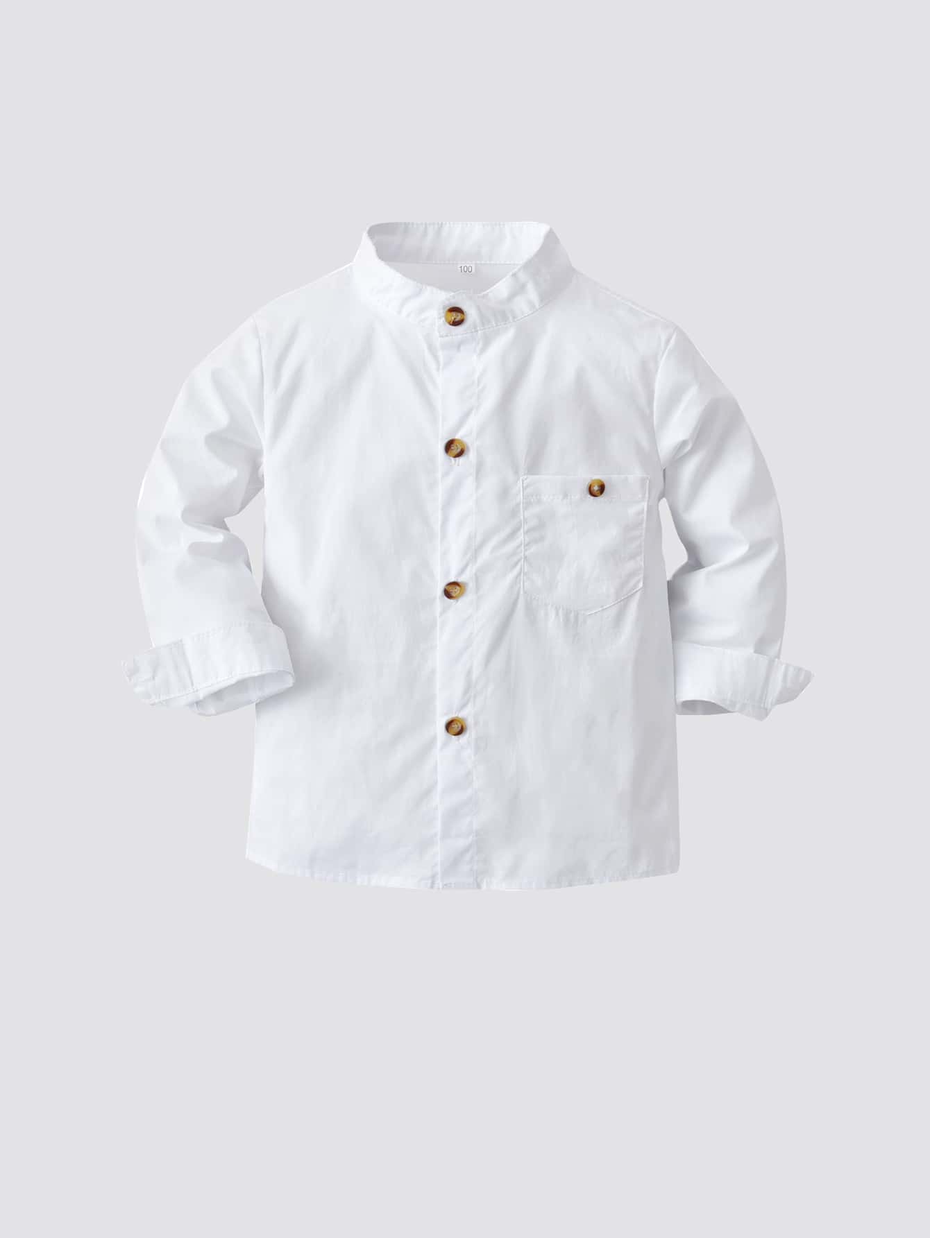 SHEIN 小男童口袋小高領襯衫