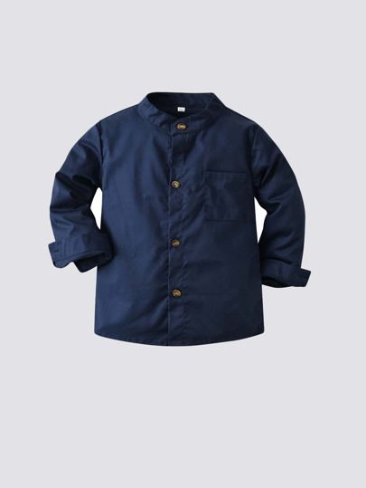 SHEIN Toddler Boys Stand Collar Button Up Shirt