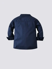 SHEIN Toddler Boys Stand Collar Button Up Shirt - Navy Blue - View 2