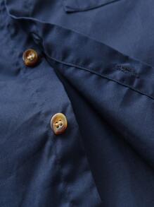 SHEIN Toddler Boys Stand Collar Button Up Shirt - Navy Blue - View 3