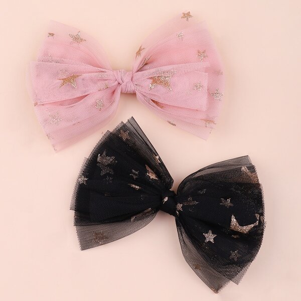 

2pcs Toddler Girls Bow Decor Hair Clip, Multicolor