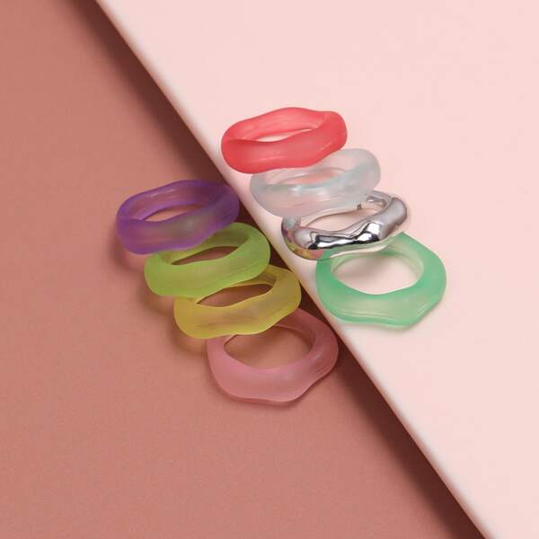 

8pcs Solid Ring, Multicolor
