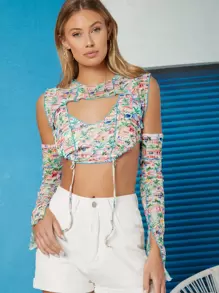 Ji Yeon Lee 前鏤空滿版印花上衣 - 彩色 - 查看 1