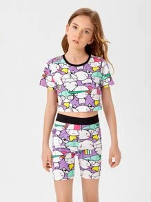 DAYDREAMS AND ICE CREAMS 女孩卡通圖案T恤和騎行褲套裝 - 彩色 - 查看 1